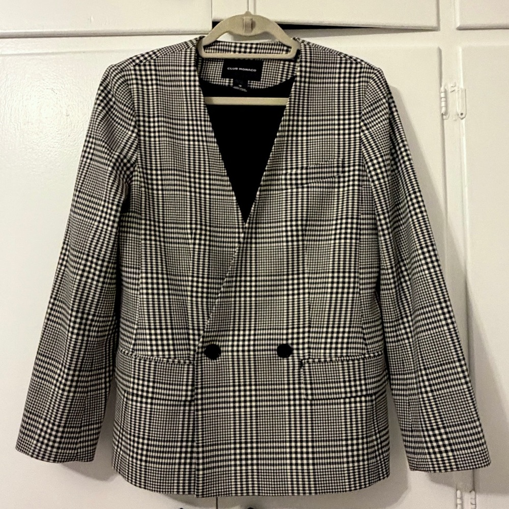 Club Monaco Black and White Plaid Blazer